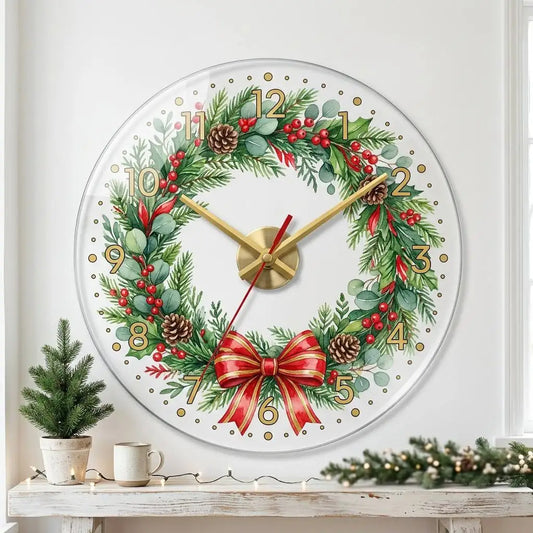 Custom Santa Claus Reindeer Acrylic Wall Clock 10 Christmas Holiday Decor, Transparent Edge, Silent Quartz
