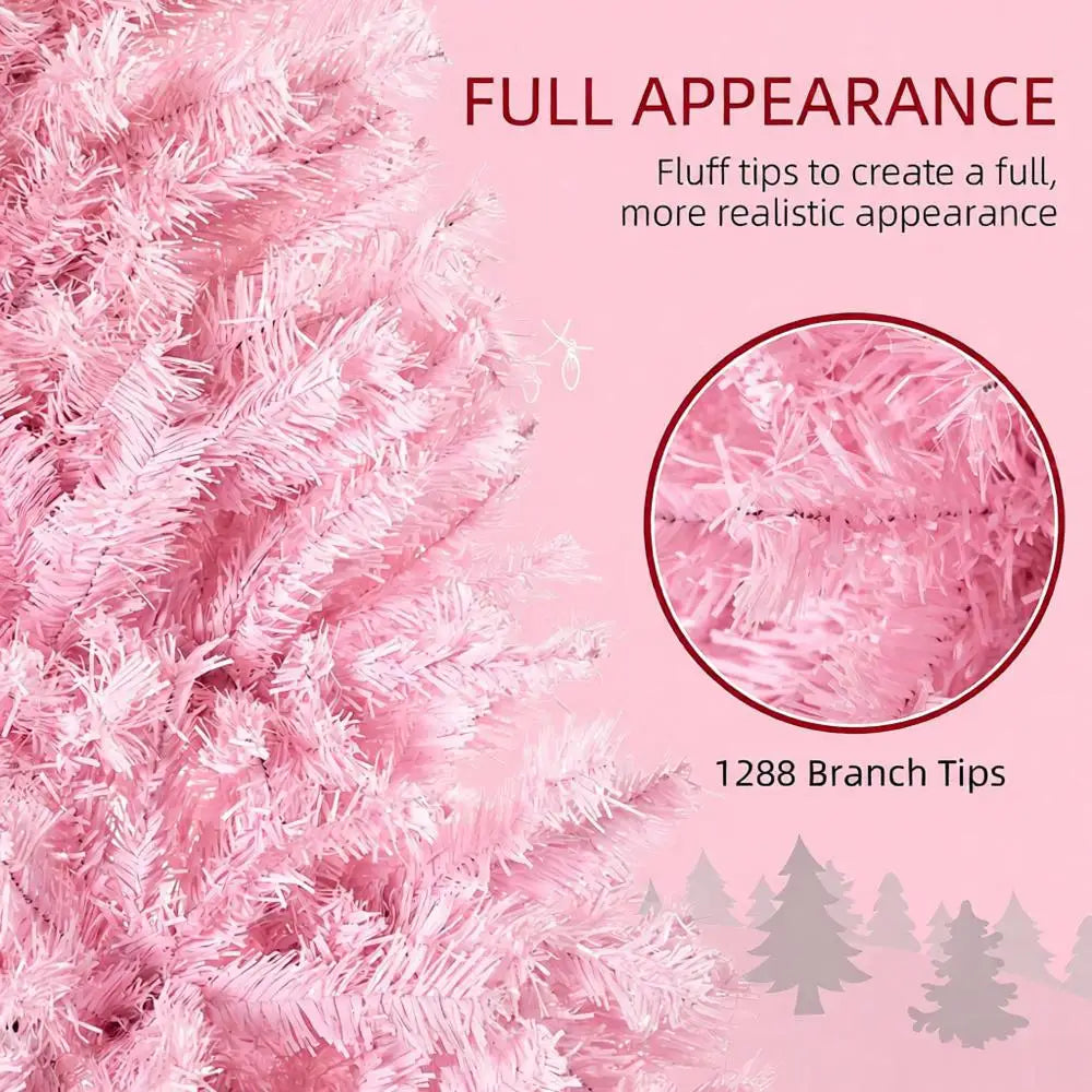 High Quality Artificial Pink Spruce Christmas Trees Auto Open Steel Base Remote Control Eco-Friendly for Indoor Xmas Decoration
