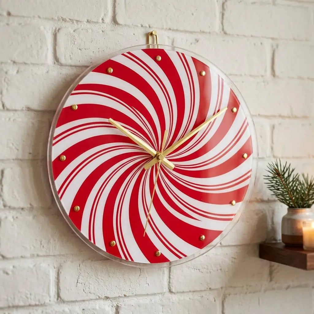 Custom Santa Claus Reindeer Acrylic Wall Clock 10 Christmas Holiday Decor, Transparent Edge, Silent Quartz