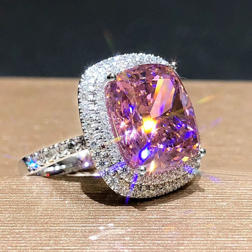 F1519 Women's Cocktail Ring Cushion Cut Lab Created Cubic Zirconia Pave Setting Engagement Fashion Ring