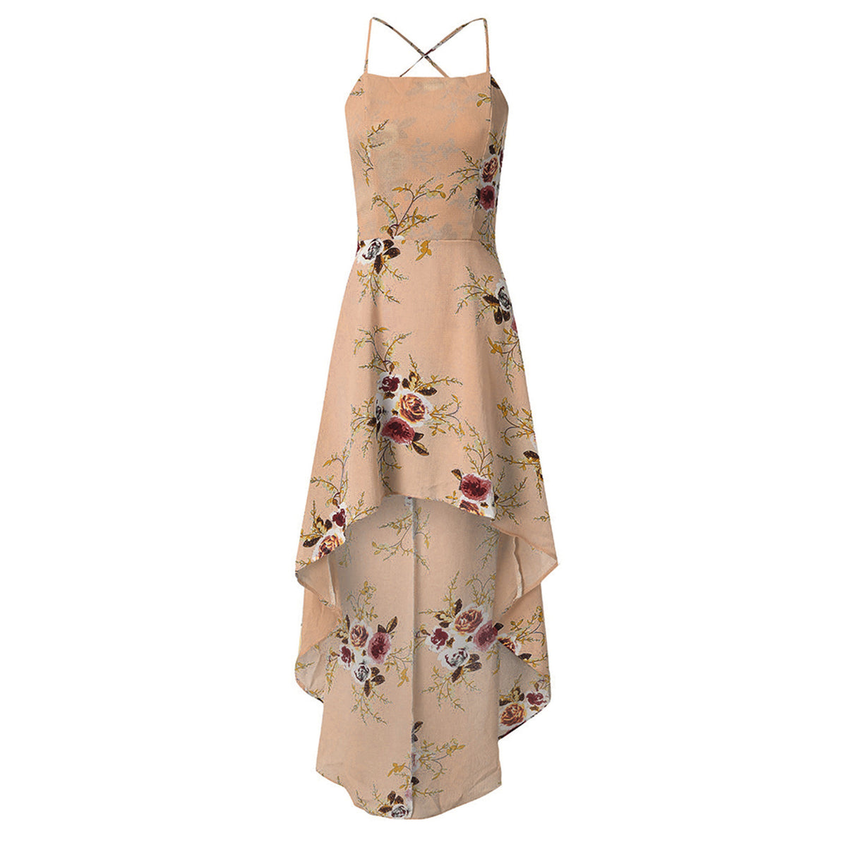Women Holiday Floral Print Long Dresses Summer Spaghetti Strap Beach Swing Party A Line Dress Sexy Backless Irregular Dress Robe