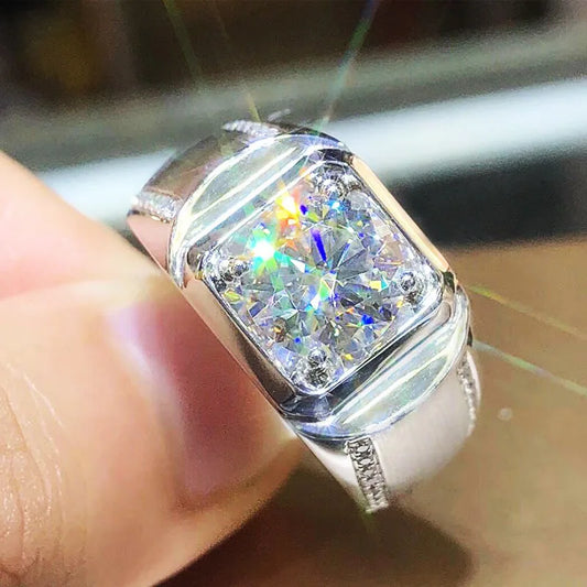 Princess Cut Diamond Ring Men White Gold Tone Side Stone Elegant Engagement Fashion Statement Jewelry Daily Wear Ring