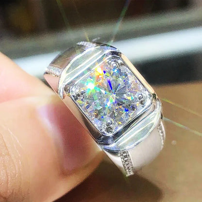 Princess Cut Diamond Ring Men White Gold Tone Side Stone Elegant Engagement Fashion Statement Jewelry Daily Wear Ring