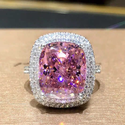 F1519 Women's Cocktail Ring Cushion Cut Lab Created Cubic Zirconia Pave Setting Engagement Fashion Ring