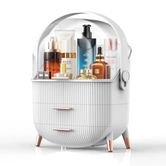 Makeup storage box suitable for dressing table and bathroom countertop transparent lid cosmetic storage container