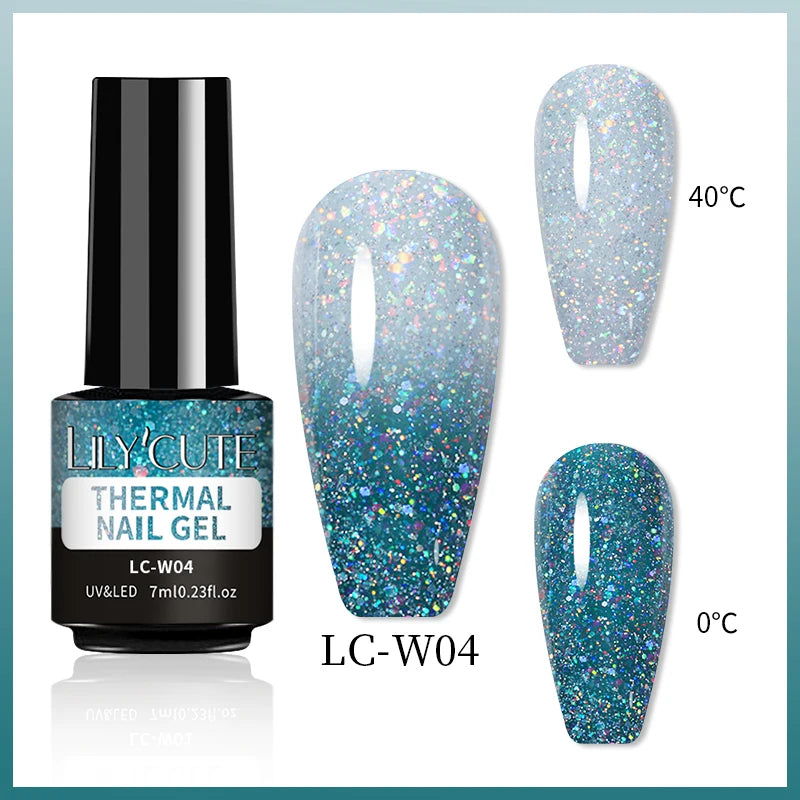 LILYCUTE 7ML Thermal Gel Nail Polish Ultra-thin Temperature Color Changing Gel Polish Semi Permanent UV Gel Nail Art Gel Varnish