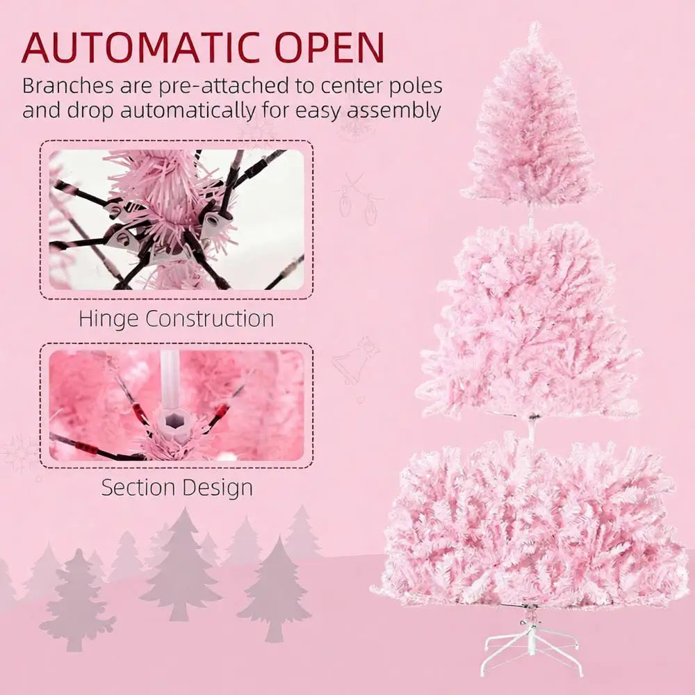 High Quality Artificial Pink Spruce Christmas Trees Auto Open Steel Base Remote Control Eco-Friendly for Indoor Xmas Decoration