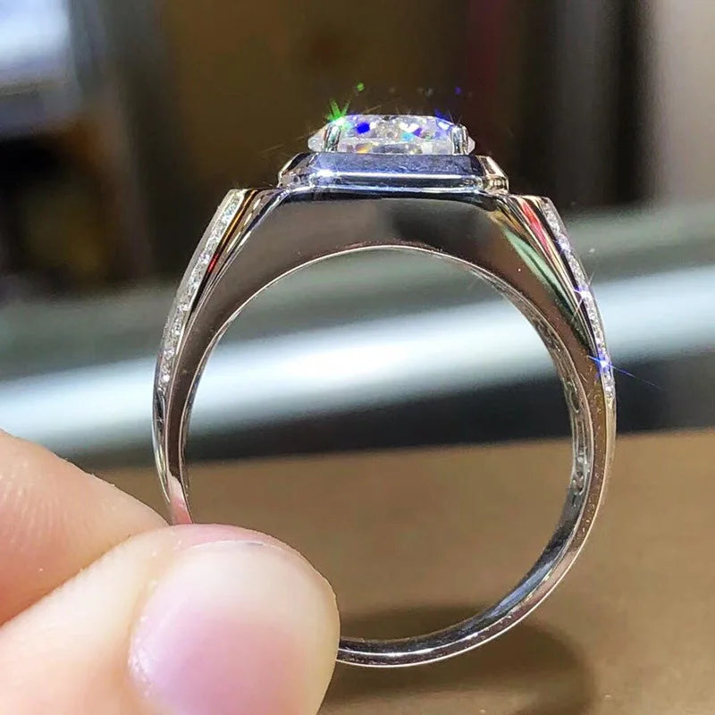 Princess Cut Diamond Ring Men White Gold Tone Side Stone Elegant Engagement Fashion Statement Jewelry Daily Wear Ring