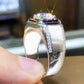 Princess Cut Diamond Ring Men White Gold Tone Side Stone Elegant Engagement Fashion Statement Jewelry Daily Wear Ring