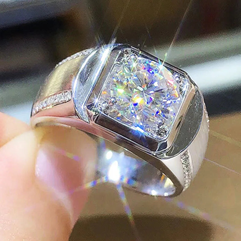 Princess Cut Diamond Ring Men White Gold Tone Side Stone Elegant Engagement Fashion Statement Jewelry Daily Wear Ring