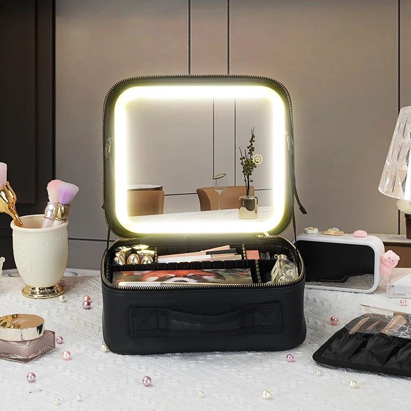 Mirrored Adjustable Makeup Train Case