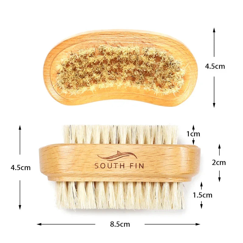 Double Sides Brushes Nail Cleaning Brush with Wooden Handle Natural Bristles Manicure Pedicure Tool Scrubbing Brush