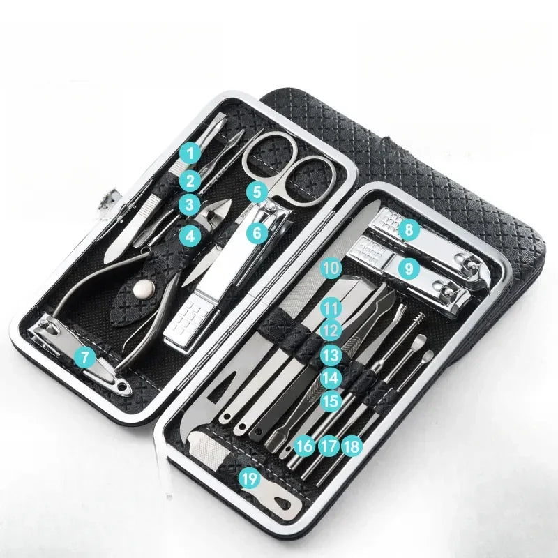 19 Pieces Nail Care Set, Nail Clippers Dead Skin Remover Angled Scissors Household Manicure Tools