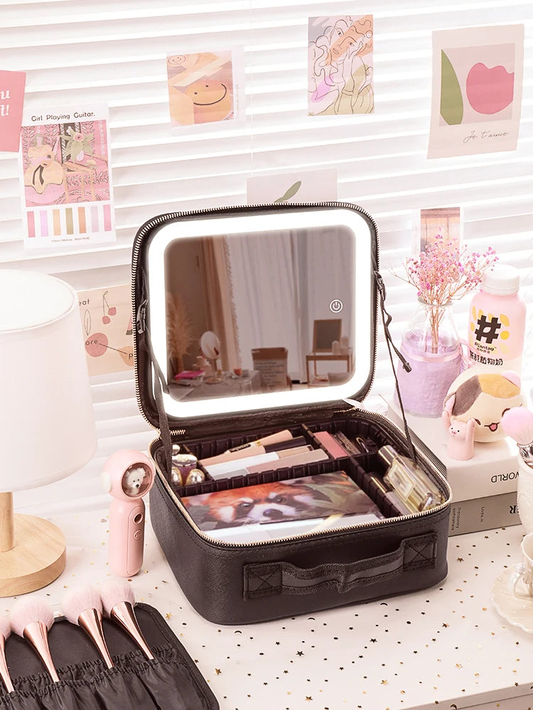 Mirrored Adjustable Makeup Train Case