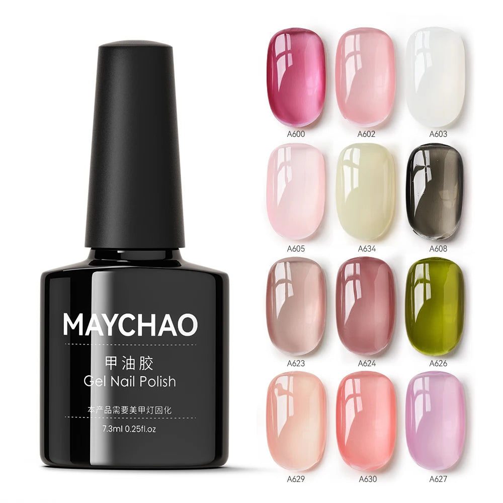 MAYCHAO Transparent Jelly Gel Nail Polish SemiPermanent Polish Soak Off UV LED Gel Art Nail Varnish Nude Collection 7.3ml DIY