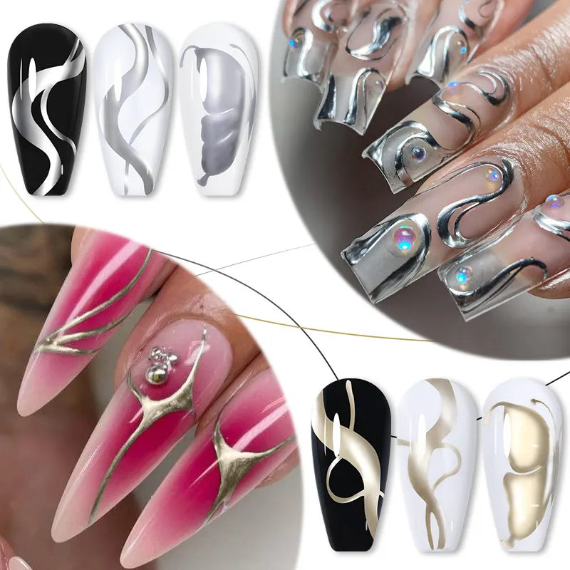 LILYCUTE 5ML Metallic Painting Liner Gel Nail Polish Super Bright Gold Silver Mirror Drawing Gel Semi Permanent Line French Nail