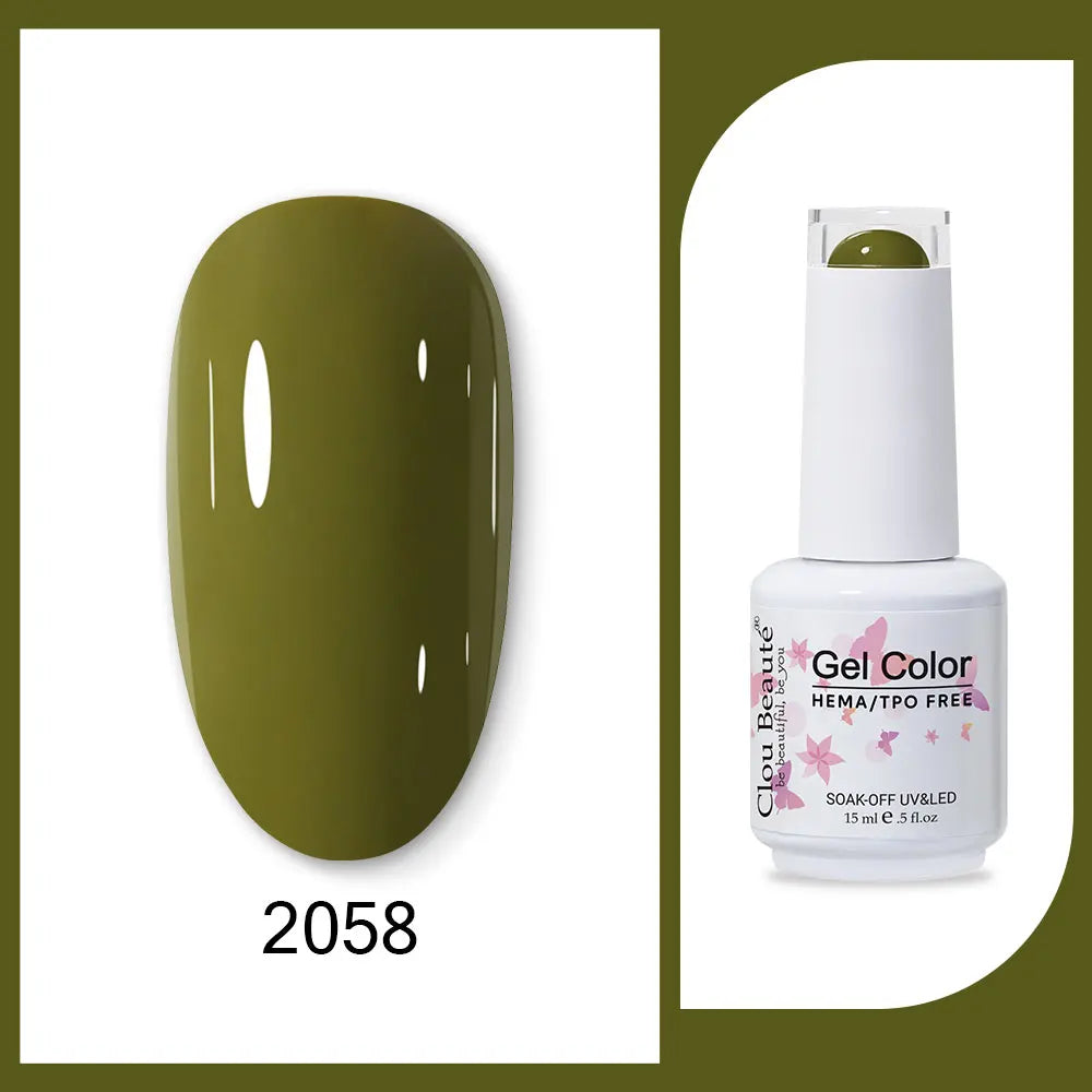 Clou Beaute 15ml HEMA TPO FREE Gel Nail Polish Bright Dark Army Green Gel Lacquer Semi Permanent Art Organic  Nail Gel Varnish