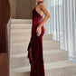Burgundy Velvet Halter Neck Mermaid Gown High Neck Split Evening Party Dress for Women Wedding Guest Prom Formal Dresses