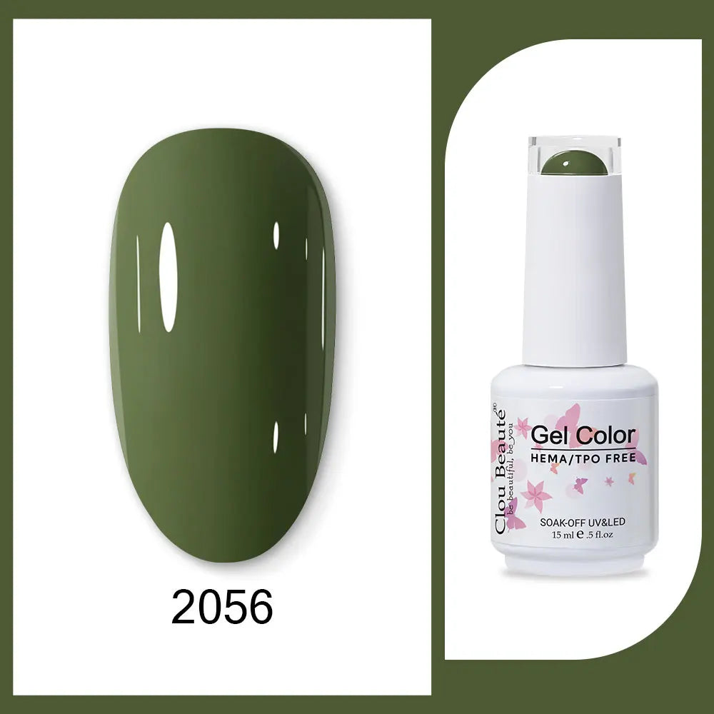 Clou Beaute 15ml HEMA TPO FREE Gel Nail Polish Bright Dark Army Green Gel Lacquer Semi Permanent Art Organic  Nail Gel Varnish