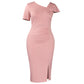 Elegant Bodycon Dresses for Women Skew Collar Short Sleeve Sheath Package Hips Mid Calf Professional Female Business Work Dress