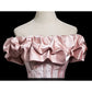Elegant Pink Off-the-Shoulder Ruffle Neck Lolita Ball Gown Jacquard Floral Dress Tea Party Prom Formal Evening Victorian Dress