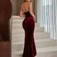 Burgundy Velvet Halter Neck Mermaid Gown High Neck Split Evening Party Dress for Women Wedding Guest Prom Formal Dresses