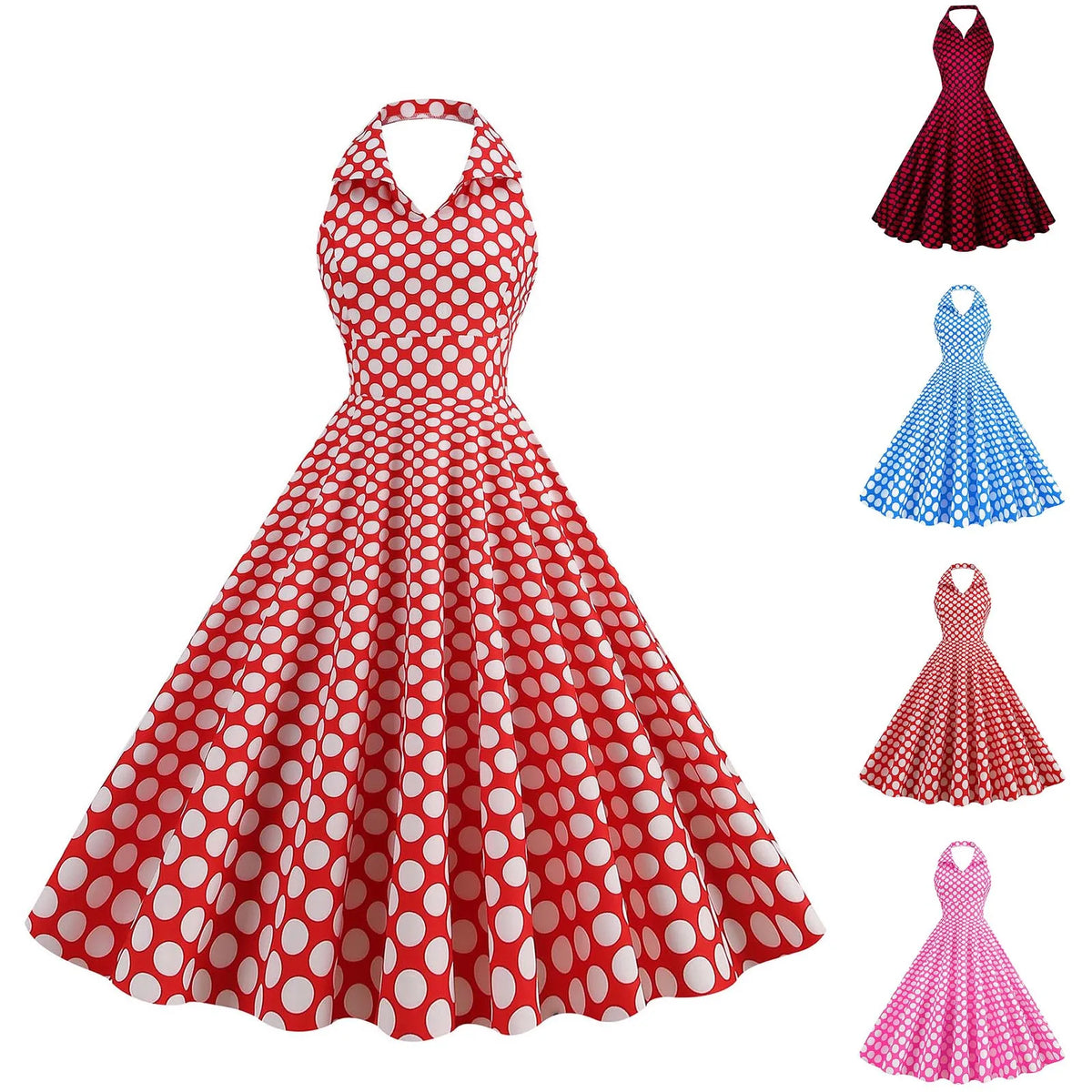 Women'S Elegant Vintage Rockabilly Dress For Women 1950s Style Polka Dot Swing Dress For Retro Parties Costumes Movie Dresses