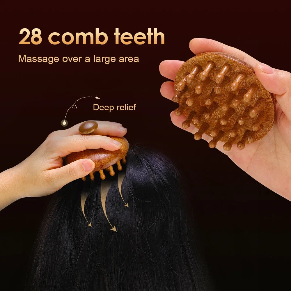 Sandalwood Massage Comb Finger Ring Comb Head Meridian Comb Scalp Massager Anti-Static Wooden Brush Guasha Tool for Full Body
