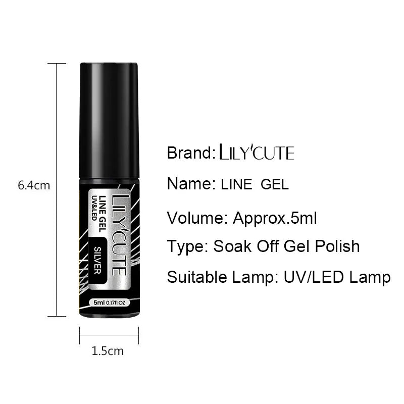 LILYCUTE 5ML Metallic Painting Liner Gel Nail Polish Super Bright Gold Silver Mirror Drawing Gel Semi Permanent Line French Nail