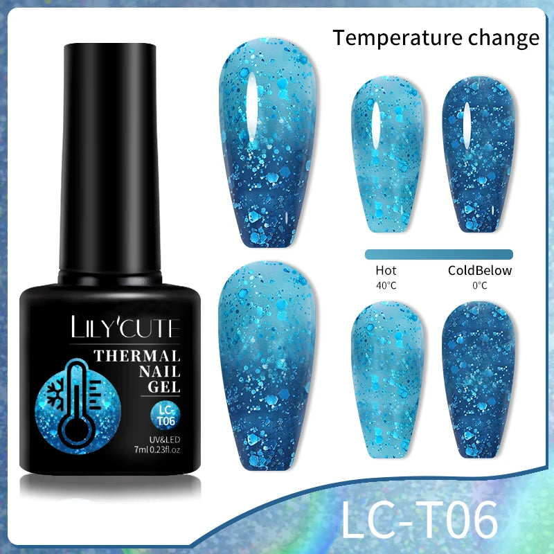 LILYCUTE 7ML Thermal Gel Nail Polish Ultra-thin Temperature Color Changing Gel Polish Semi Permanent UV Gel Nail Art Gel Varnish