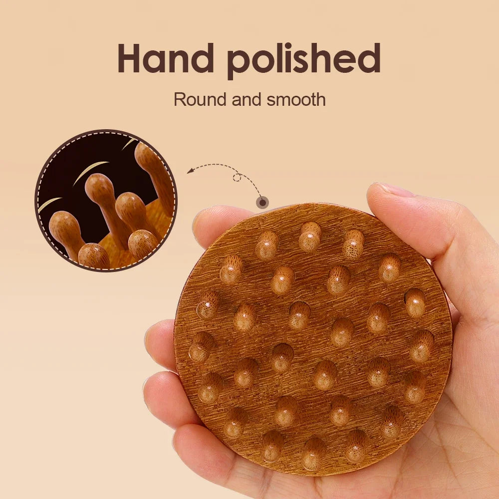 Sandalwood Massage Comb Finger Ring Comb Head Meridian Comb Scalp Massager Anti-Static Wooden Brush Guasha Tool for Full Body