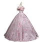 Elegant Pink Off-the-Shoulder Ruffle Neck Lolita Ball Gown Jacquard Floral Dress Tea Party Prom Formal Evening Victorian Dress