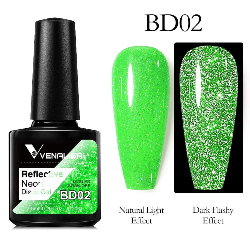 VENALISA Reflective Disco Glitter Full Coverage Super Diamond Sparkle Pigment Gel Nail Polish Soak off UV LED Nail Gel Varnish