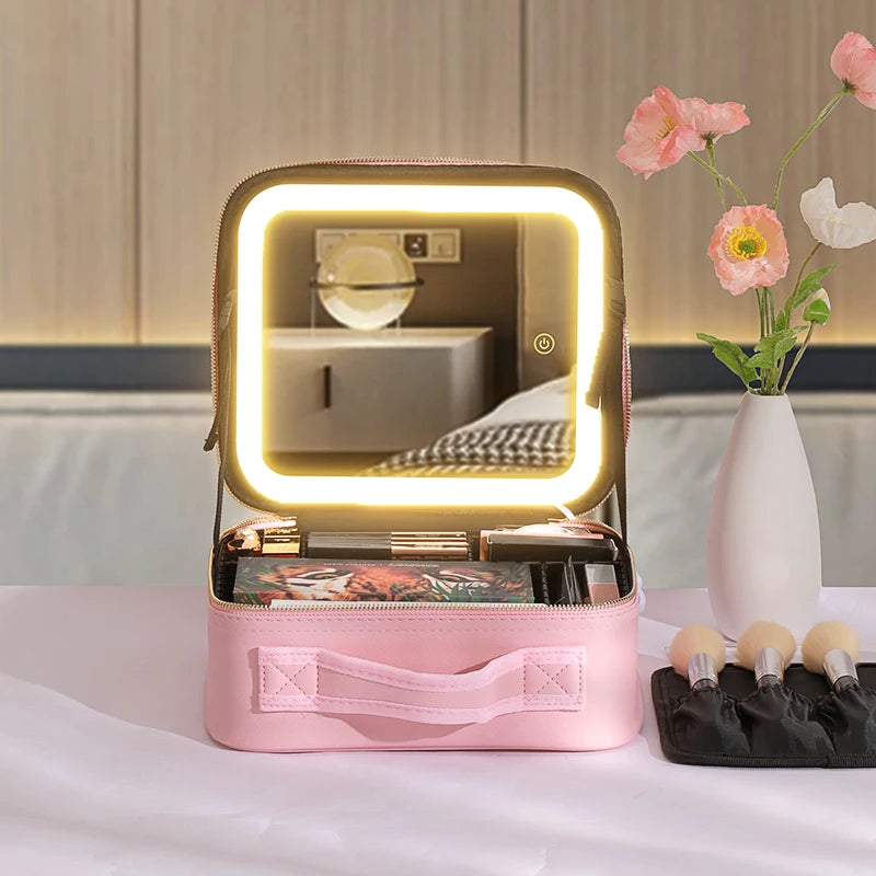 Mirrored Adjustable Makeup Train Case